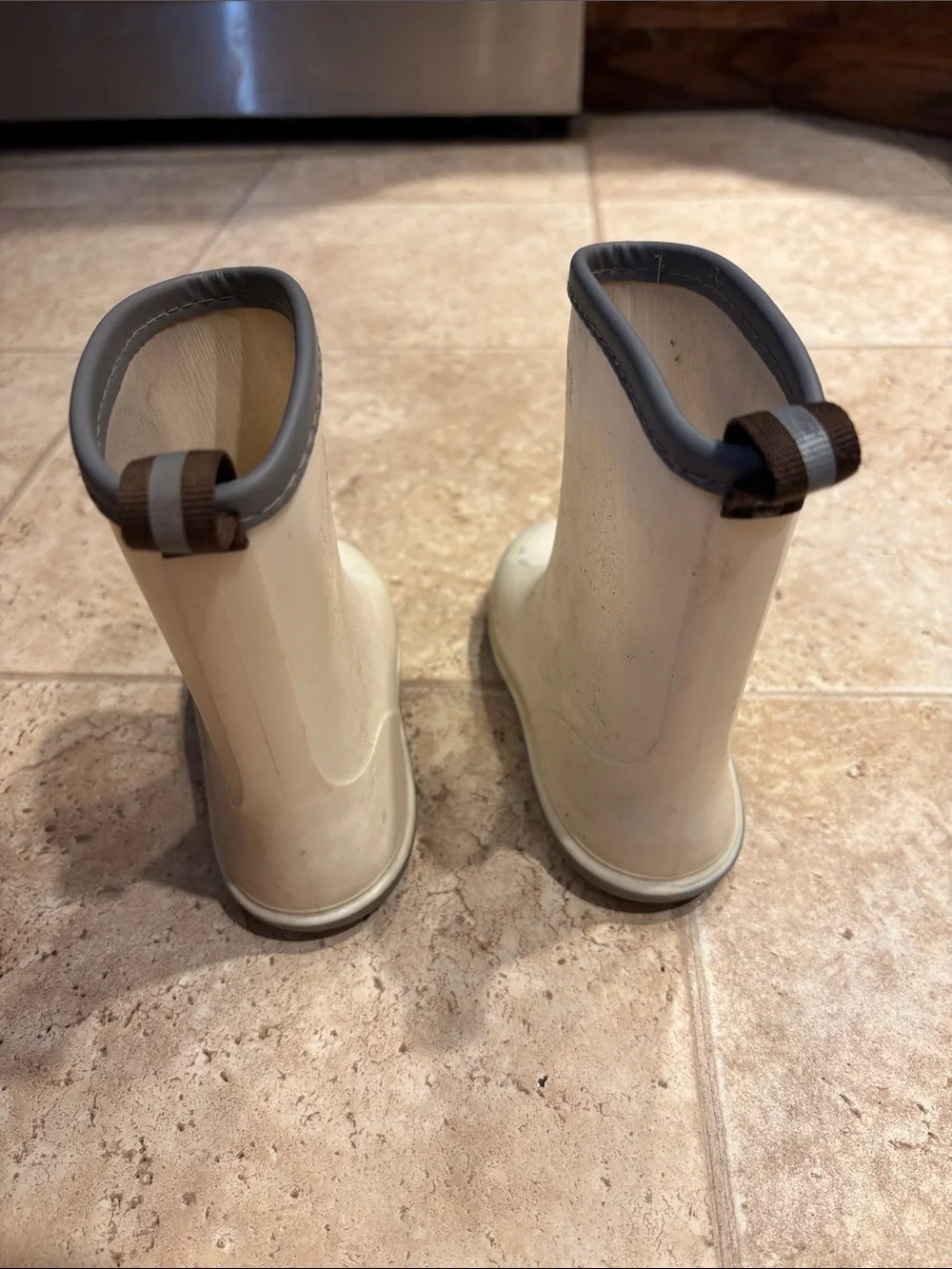 Kids White Rain Boots with Gray Trim